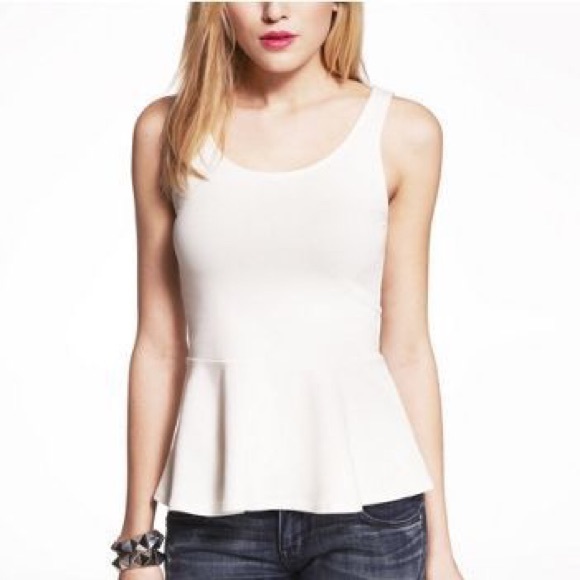 Express Off White Peplum Sleeveless Top w/ Neon Zip Back - Picture 2 of 6